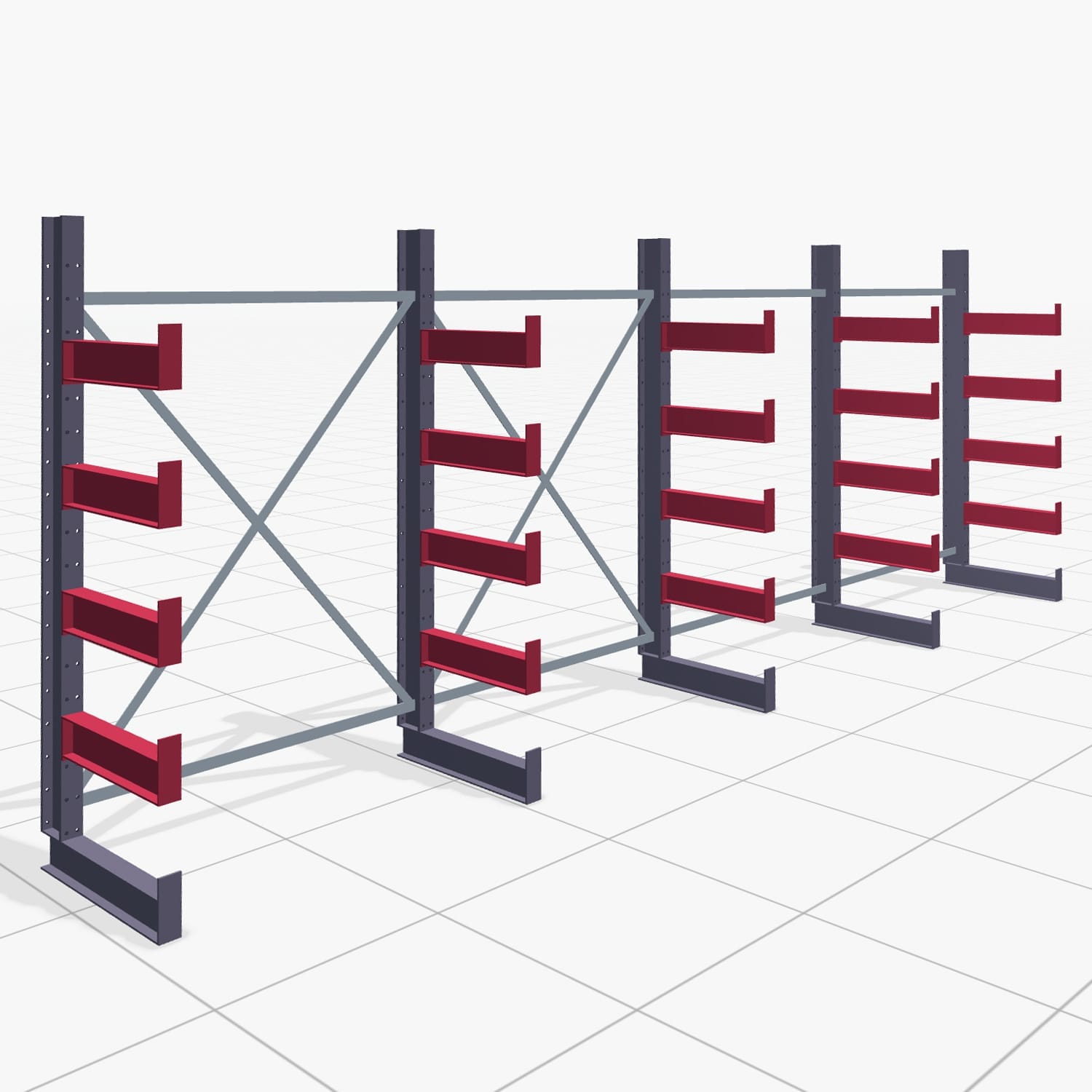 Kragarmregale Handbedient KHX 3000, H: 2.000 mm, B: 5208 mm, Armlänge: 500 mm (900 kg), Einseitige Nutzung