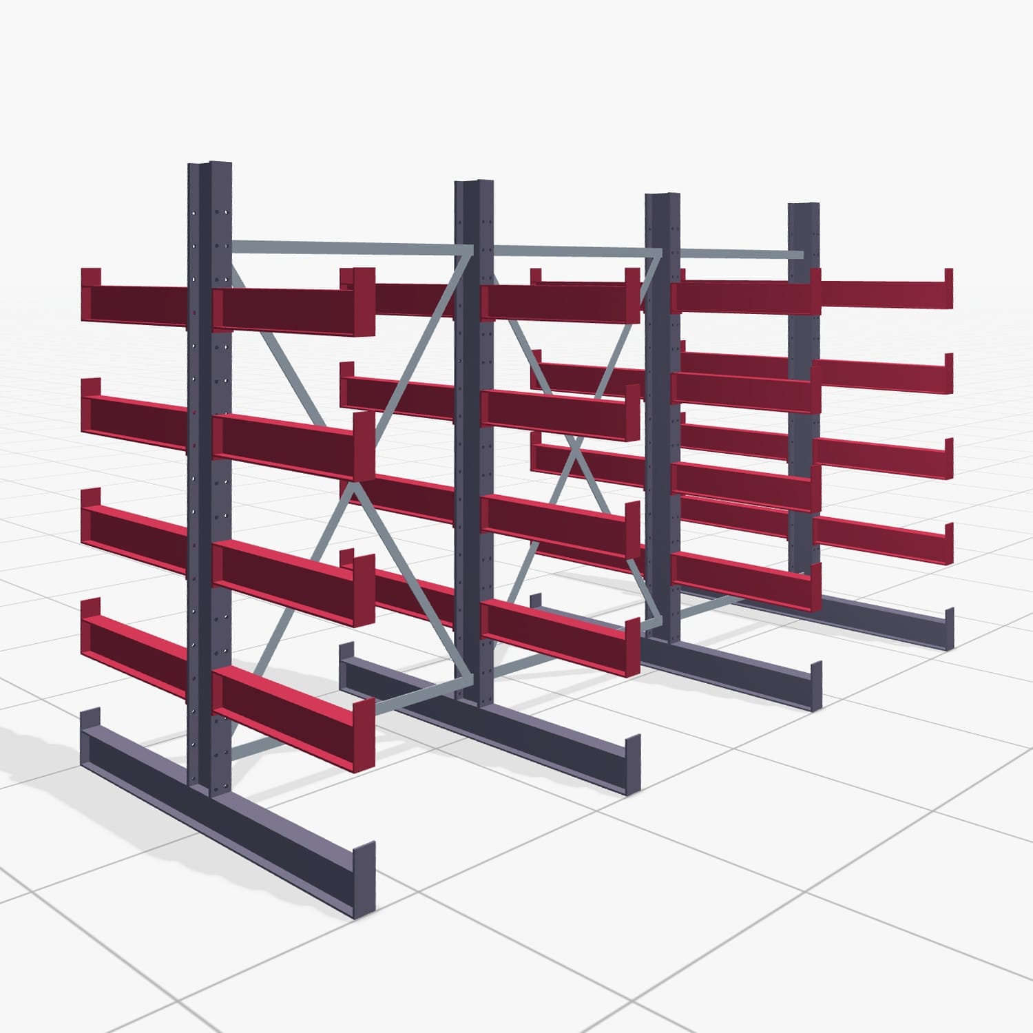 Kragarmregale Handbedient KHX 3000, H: 2.000 mm, B: 3067 mm, Armlänge: 600 mm (750 kg), Zweiseitige Nutzung
