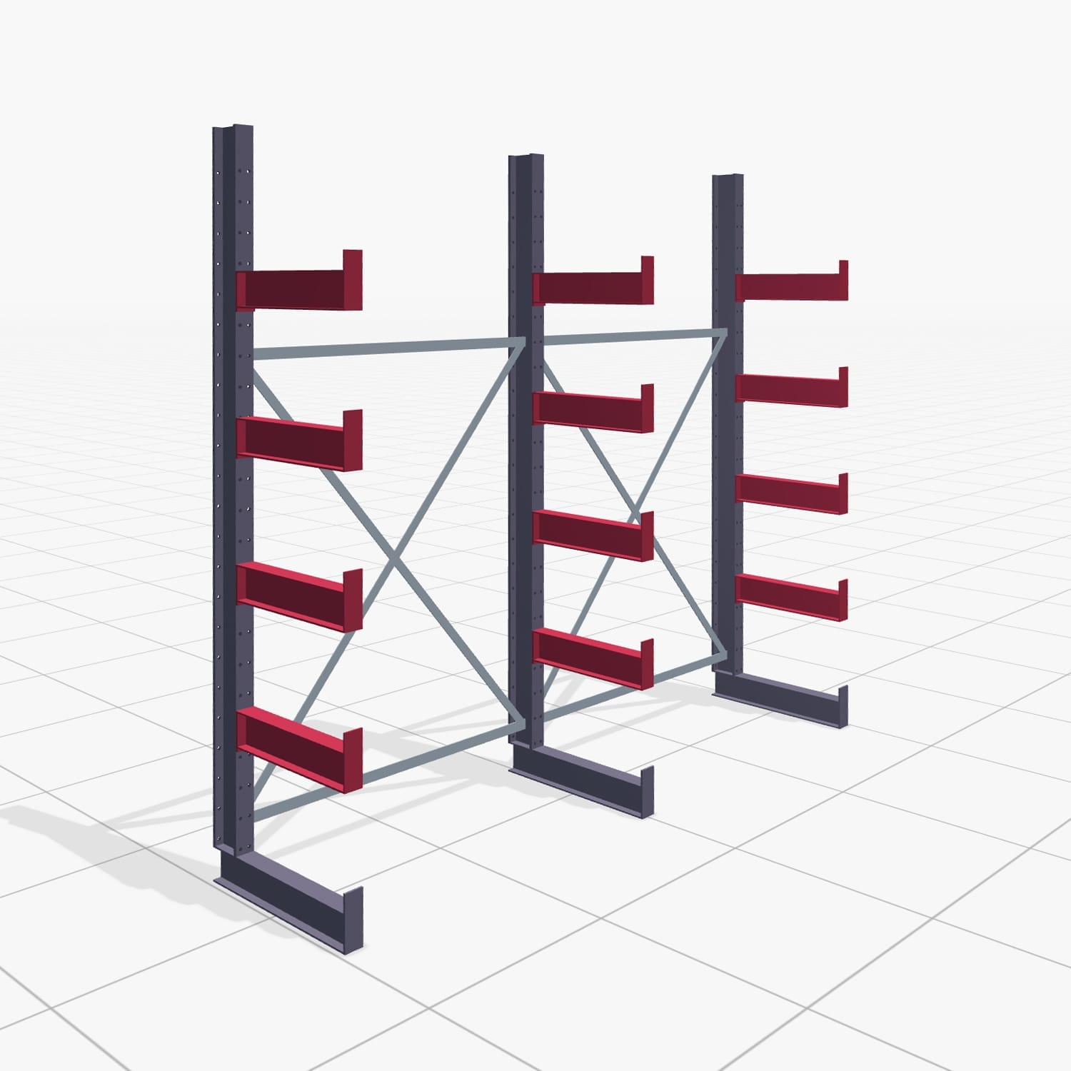 Kragarmregale Handbedient KHX 3000, H: 2.500 mm, B: 2636 mm, Armlänge: 500 mm (900 kg), Einseitige Nutzung