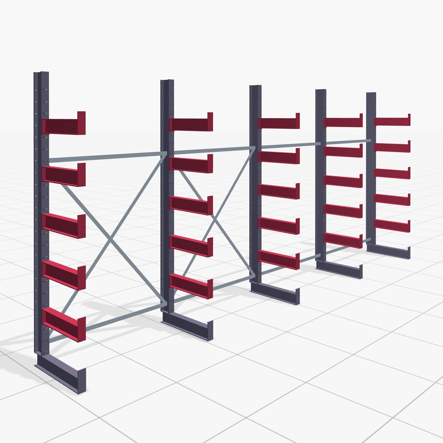 Kragarmregale Handbedient KHX 3000, H: 2.500 mm, B: 5208 mm, Armlänge: 500 mm (900 kg), Einseitige Nutzung