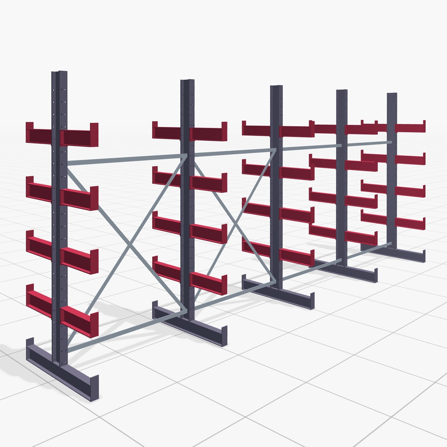 Kragarmregale Handbedient KHX 3000, H: 2.500 mm, B: 5208 mm, Armlänge: 800 mm (560kg), Zweiseitige Nutzung
