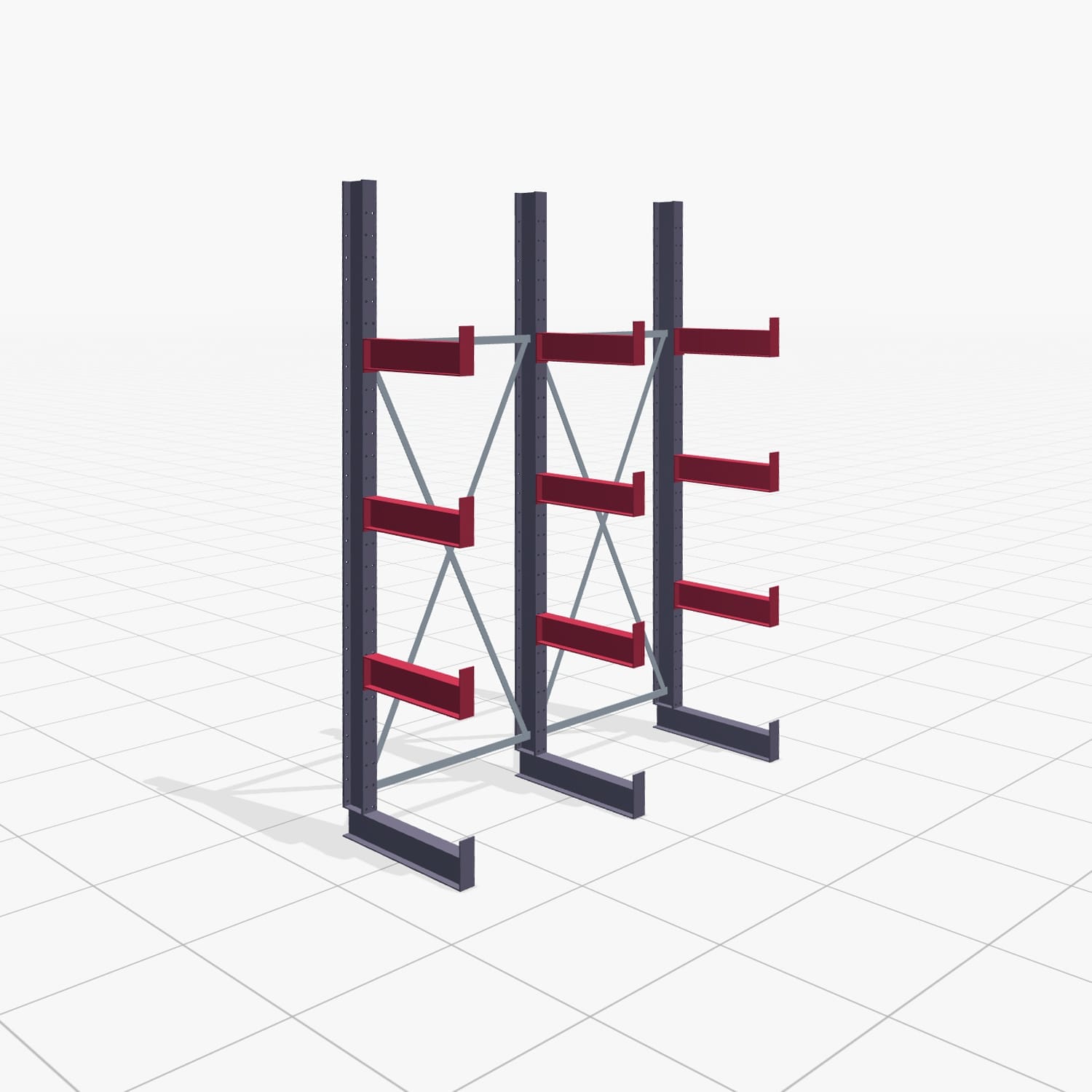 Kragarmregale Handbedient KHX 3000, H: 3.000 mm, B: 2075 mm, Armlänge: 400 mm (1.120 kg), Einseitige Nutzung