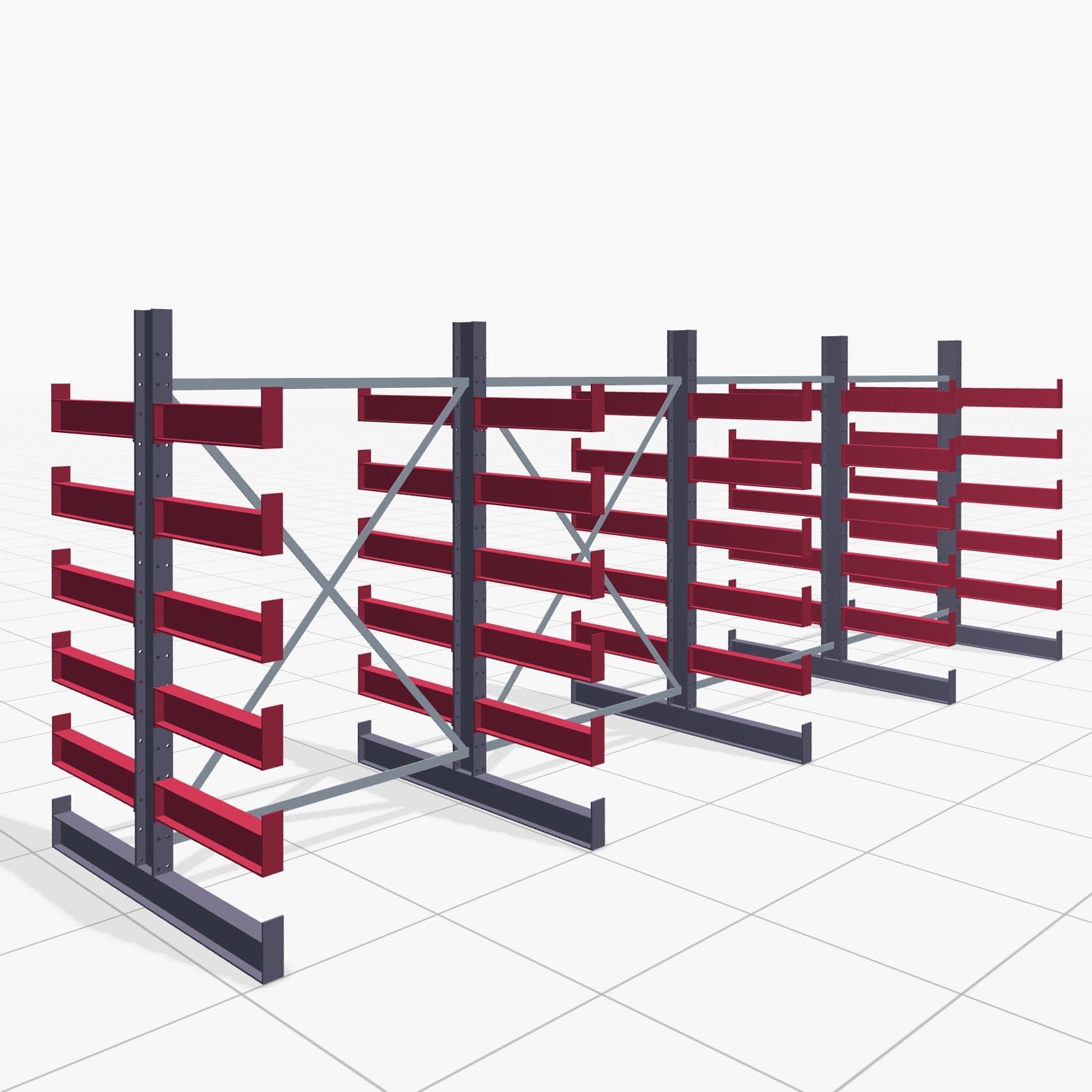 Kragarmregale Handbedient KHX 3000, H: 2.000 mm, B: 5208 mm, Armlänge: 600 mm (750 kg), Zweiseitige Nutzung