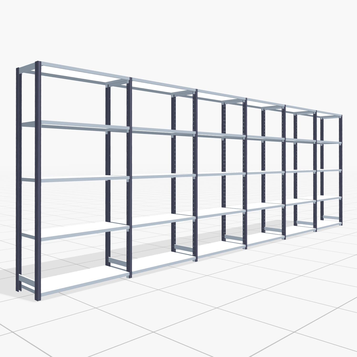 Fachbodenregal FBX 4000, H: 2.000 mm, B: 6.014 mm mm, T: 400 mm, Ebenen: 5