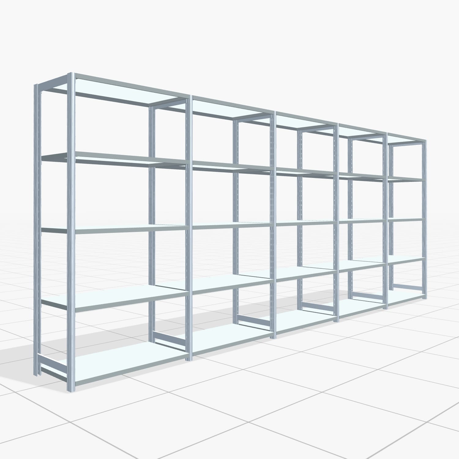 Fachbodenregal FBX 4000, H: 2.000 mm, B: 5.017 mm mm, T: 500 mm, Ebenen: 5