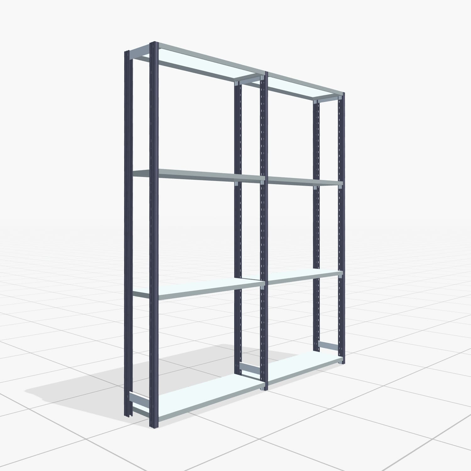 Fachbodenregal FBX 4000, H: 2.250 mm, B: 2.026 mm mm, T: 300 mm, Ebenen: 4