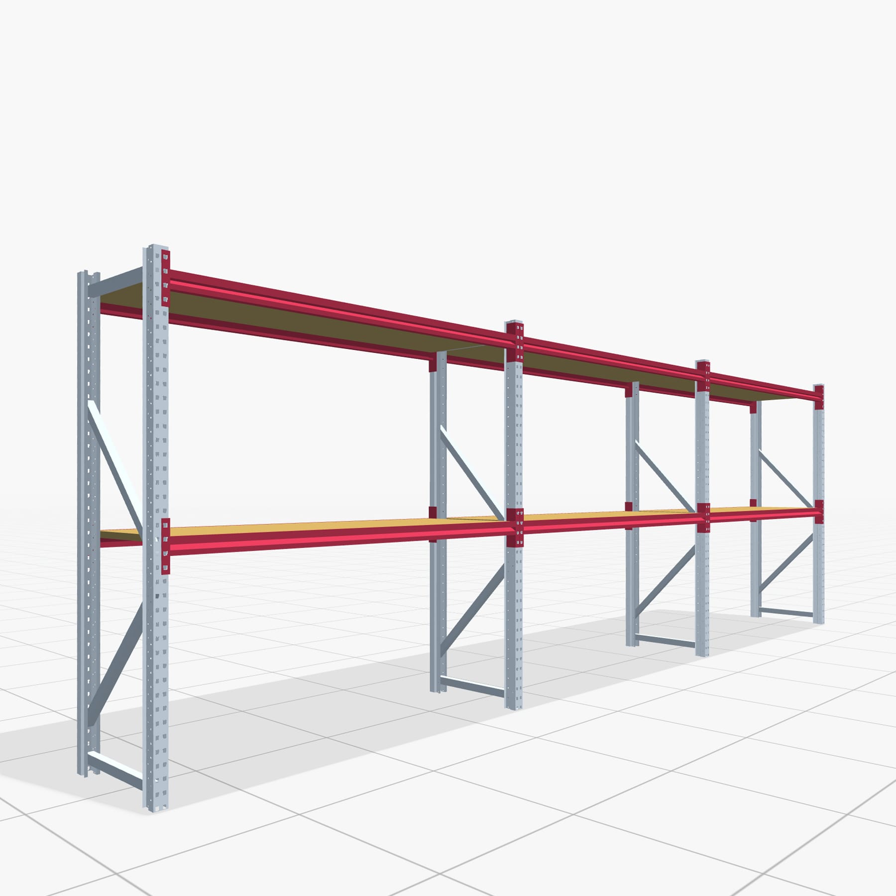Weitspannregale WSX 5000, H: 2.000 mm, B: 6.233 mm mm, T: 600 mm, Ebenen: 3, Feldbreite: 2.000 mm, Auflage: Spanplatte