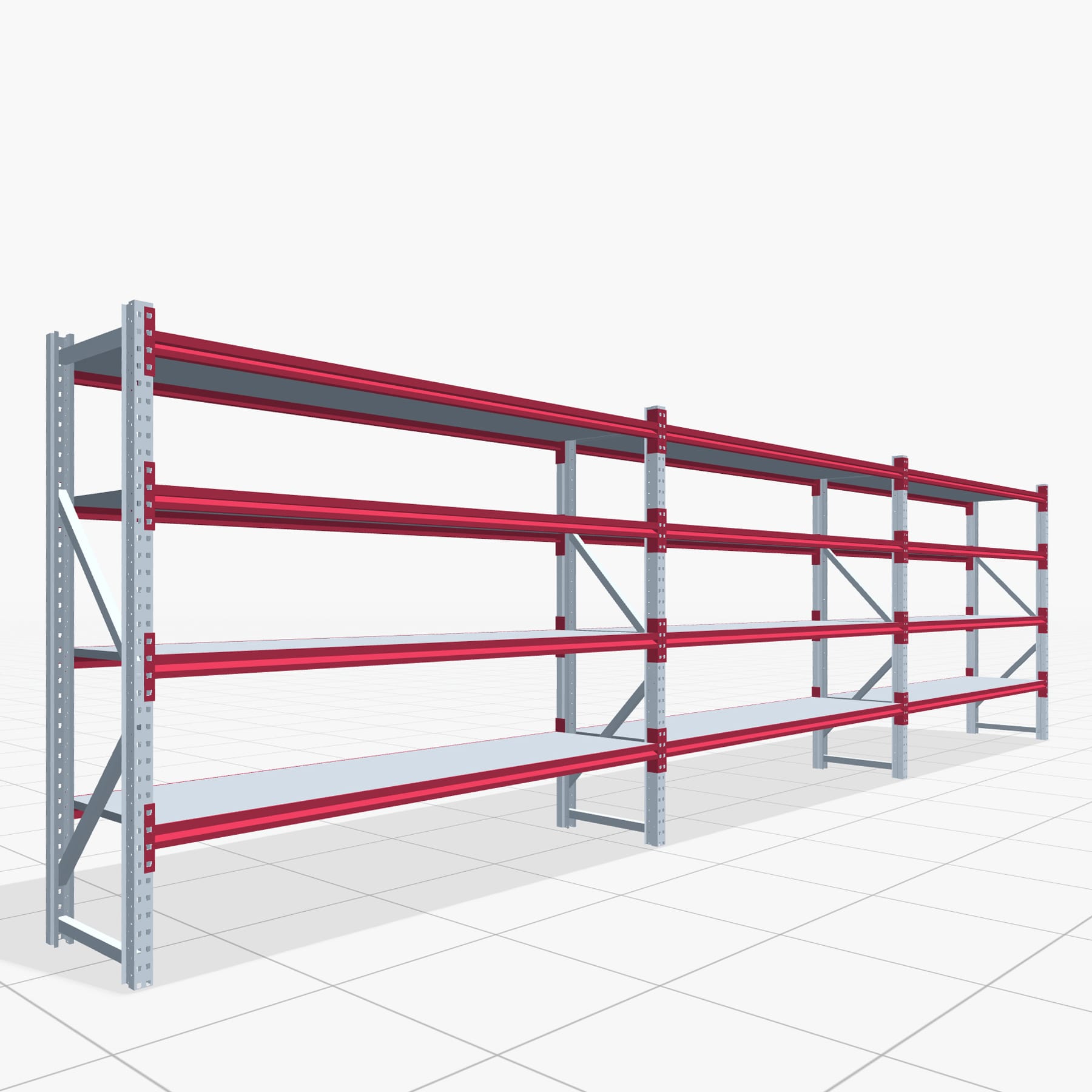 Weitspannregale WSX 5000, H: 2.000 mm, B: 7.718 mm mm, T: 600 mm, Ebenen: 5, Feldbreite: 2.500 mm, Auflage: Stahlboden