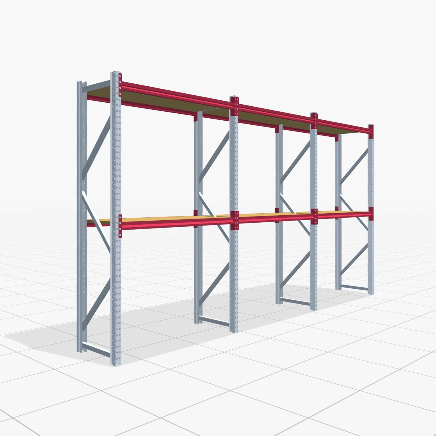 Magazijnstellingen WSX 5000, H: 2.400 mm, B: 4.748 mm mm, D: 600 mm, Niveaus: 3, Vakbreedte: 1.500 mm, Opleg: spaanplaat