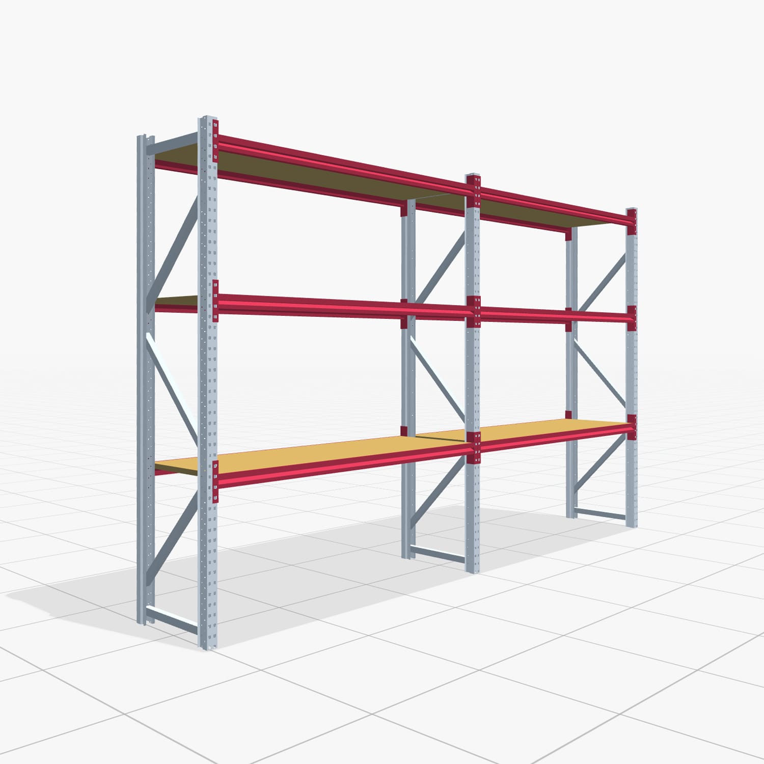 Weitspannregale WSX 5000, H: 2.400 mm, B: 4.177 mm mm, T: 600 mm, Ebenen: 4, Feldbreite: 2.000 mm, Auflage: Spanplatte