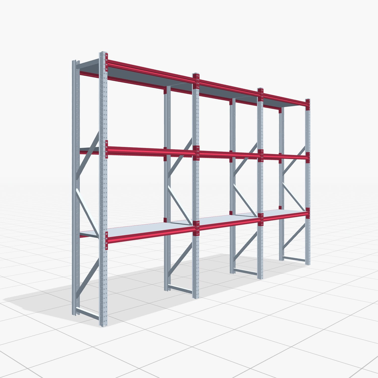 Weitspannregale WSX 5000, H: 3.000 mm, B: 4.748 mm mm, T: 600 mm, Ebenen: 4, Feldbreite: 1.500 mm, Auflage: Stahlboden