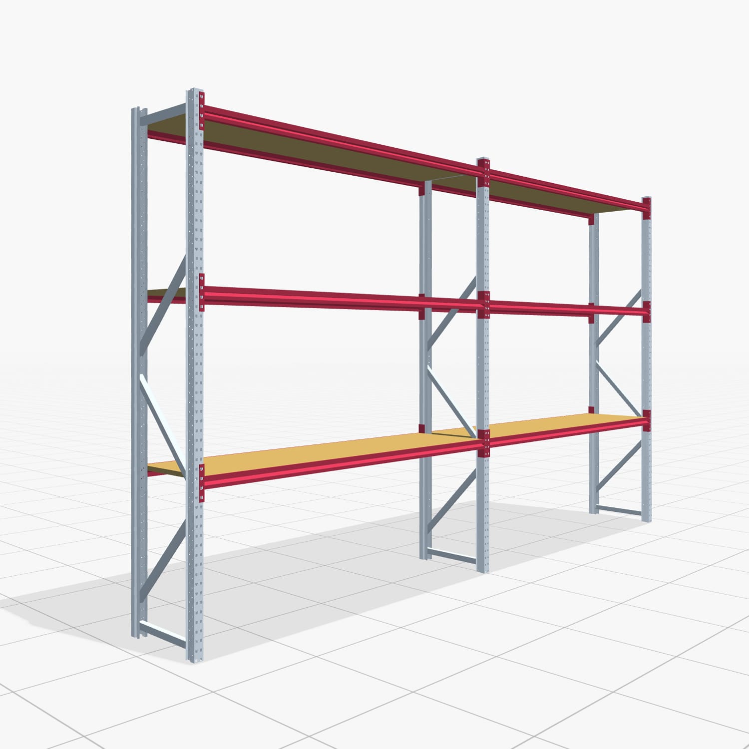 Weitspannregale WSX 5000, H: 3.000 mm, B: 5.167 mm mm, T: 600 mm, Ebenen: 4, Feldbreite: 2.500 mm, Auflage: Spanplatte
