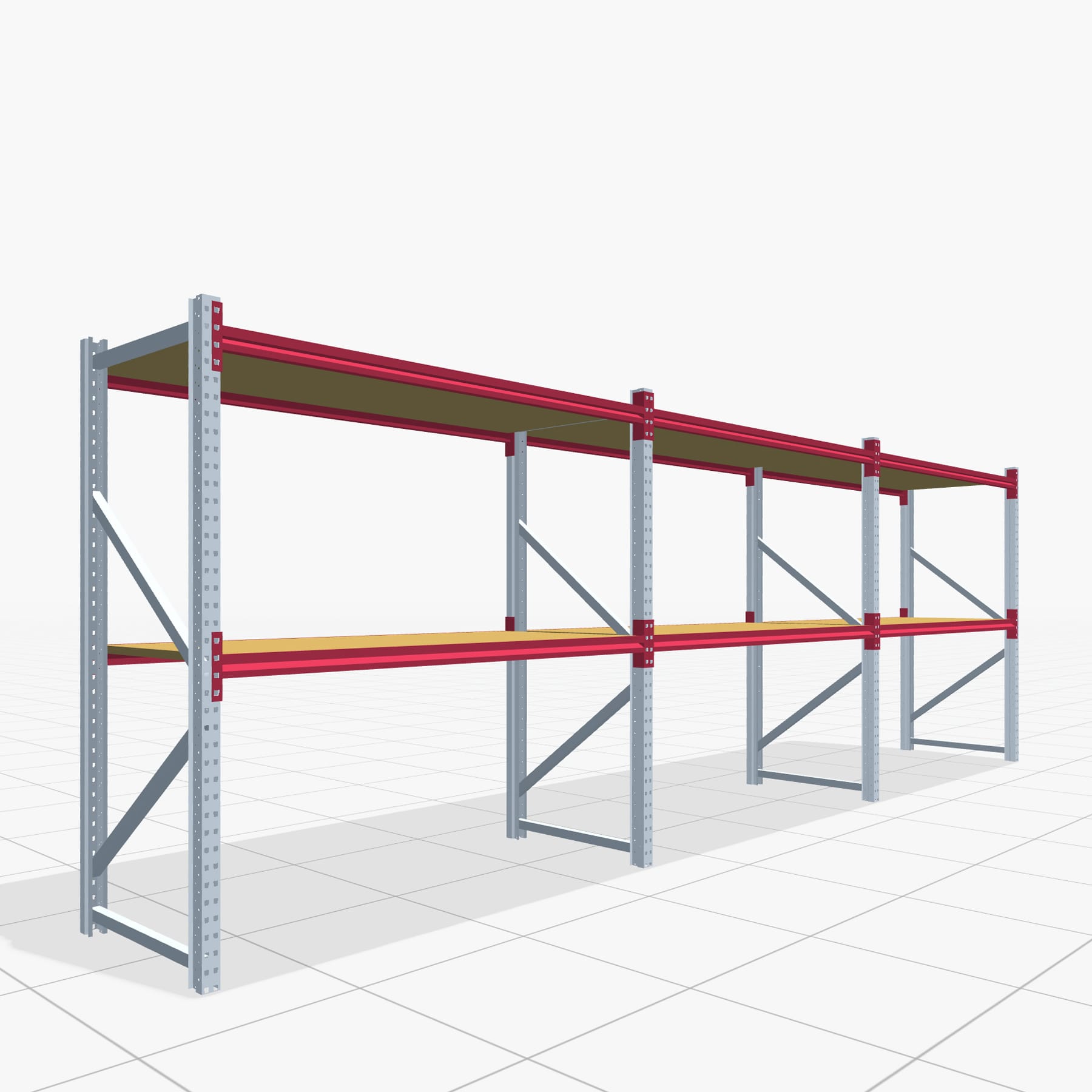 Weitspannregale WSX 5000, H: 2.000 mm, B: 6.233 mm mm, T: 800 mm, Ebenen: 3, Feldbreite: 2.000 mm, Auflage: Spanplatte
