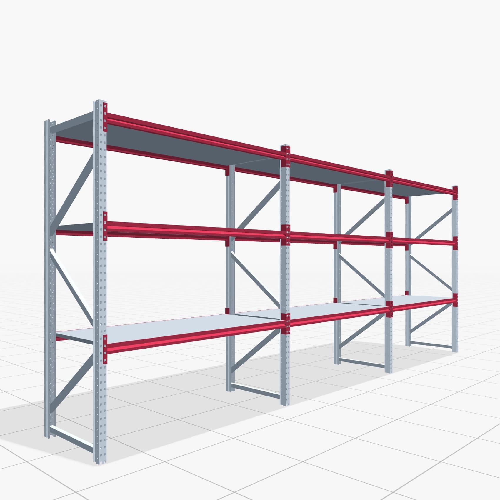 Weitspannregale WSX 5000, H: 2.400 mm, B: 6.233 mm mm, T: 800 mm, Ebenen: 4, Feldbreite: 2.000 mm, Auflage: Stahlboden
