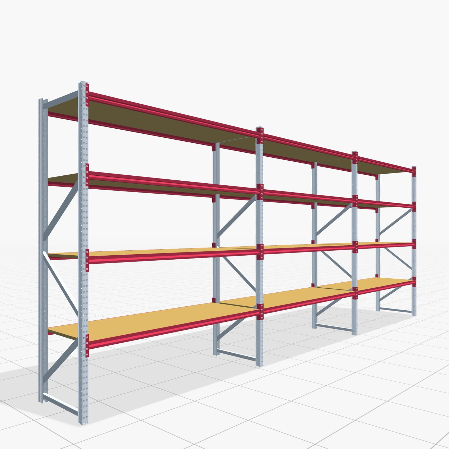 Weitspannregale WSX 5000, H: 3.000 mm, B: 7.718 mm mm, T: 800 mm, Ebenen: 5, Feldbreite: 2.500 mm, Auflage: Spanplatte