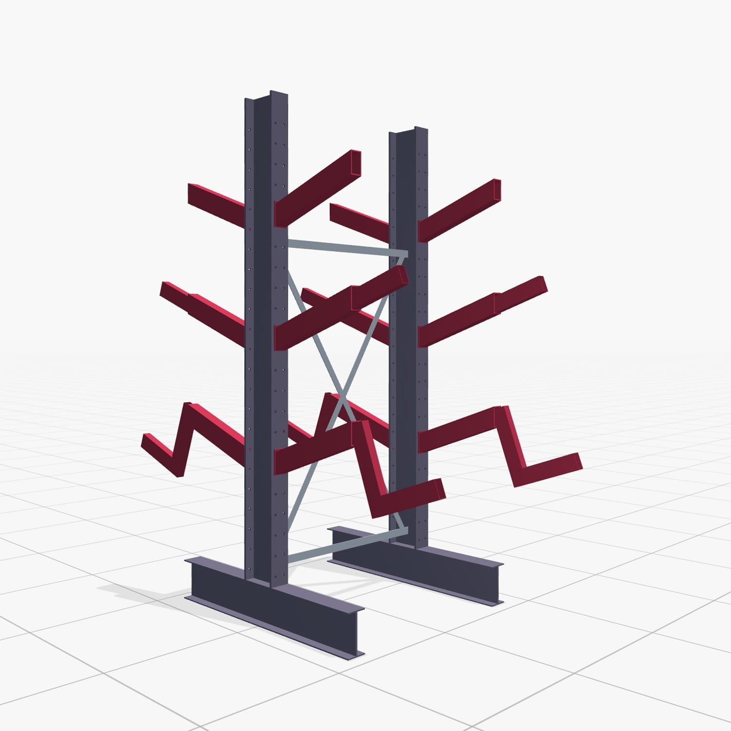 Schrägarmregale KHX 3020, H: 2.500 mm (IPE 200), B: 1101 mm, Feldanzahl: 1