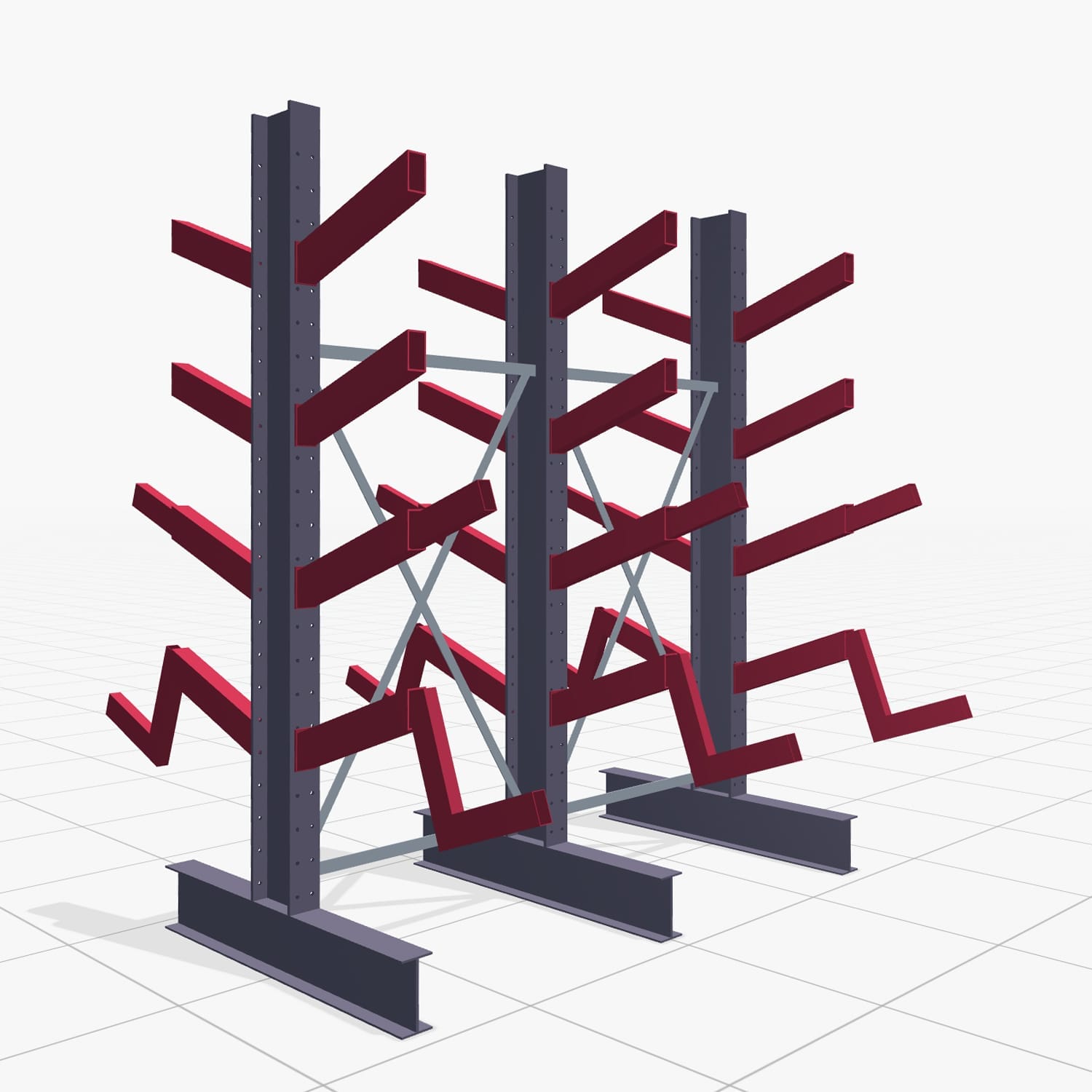 Schrägarmregale KHX 3020, H: 2.500 mm (IPE 200), B: 2102 mm, Feldanzahl: 2