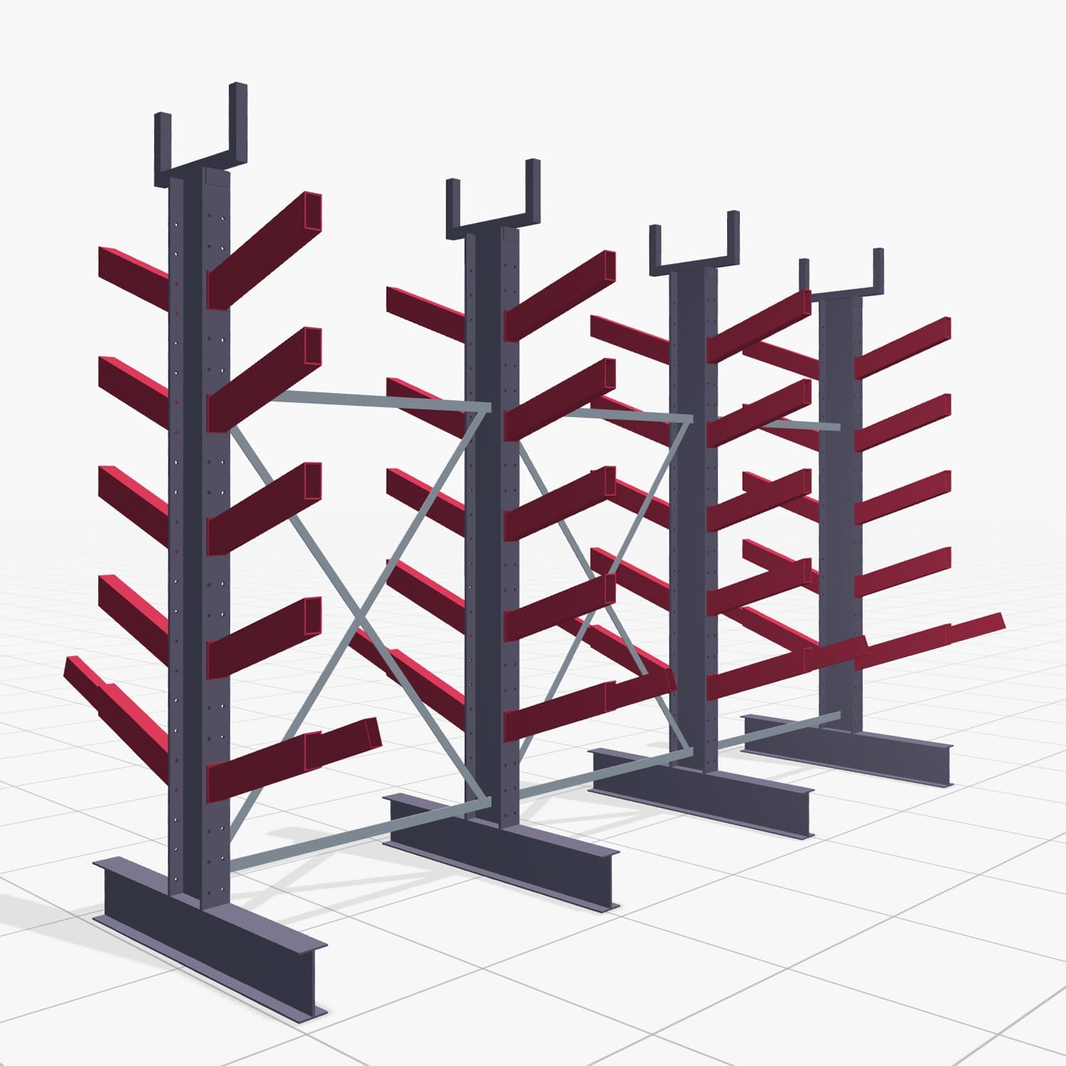 Schrägarmregale KHX 3020, H: 2.500 mm (IPE 200), B: 3958 mm, Feldanzahl: 3
