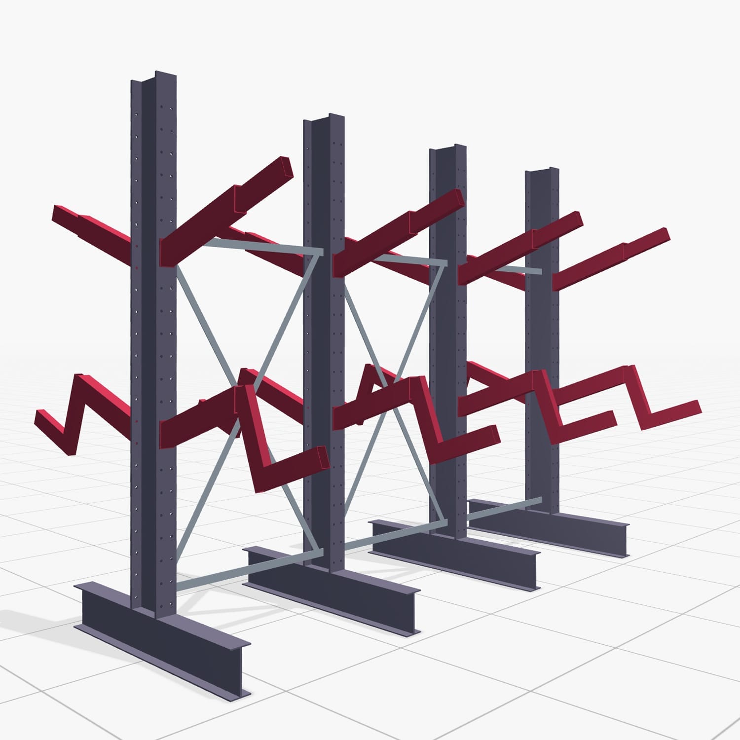 Schrägarmregale KHX 3020, H: 2.500 mm (IPE 200), B: 3103 mm, Feldanzahl: 3