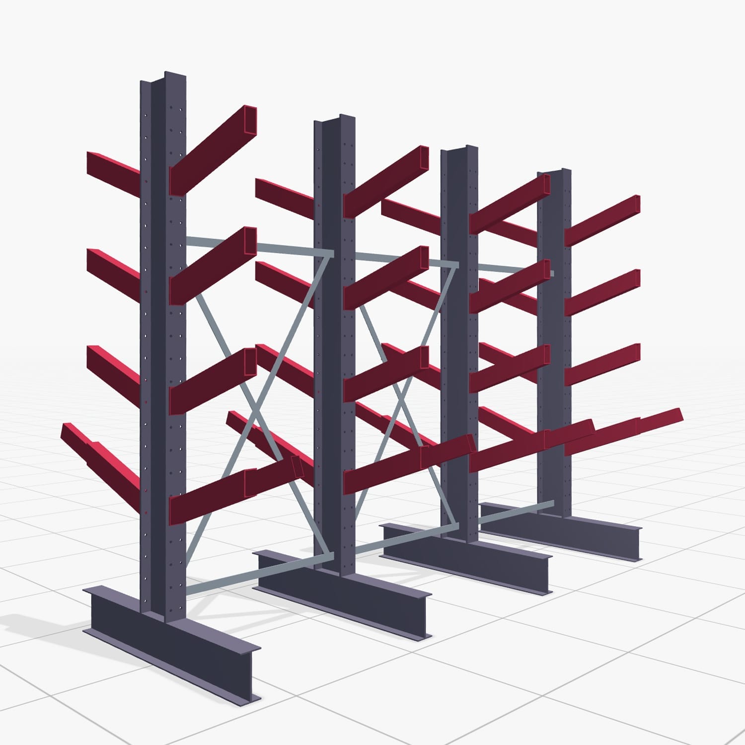 Schrägarmregale KHX 3020, H: 2.500 mm (IPE 200), B: 3103 mm, Feldanzahl: 3