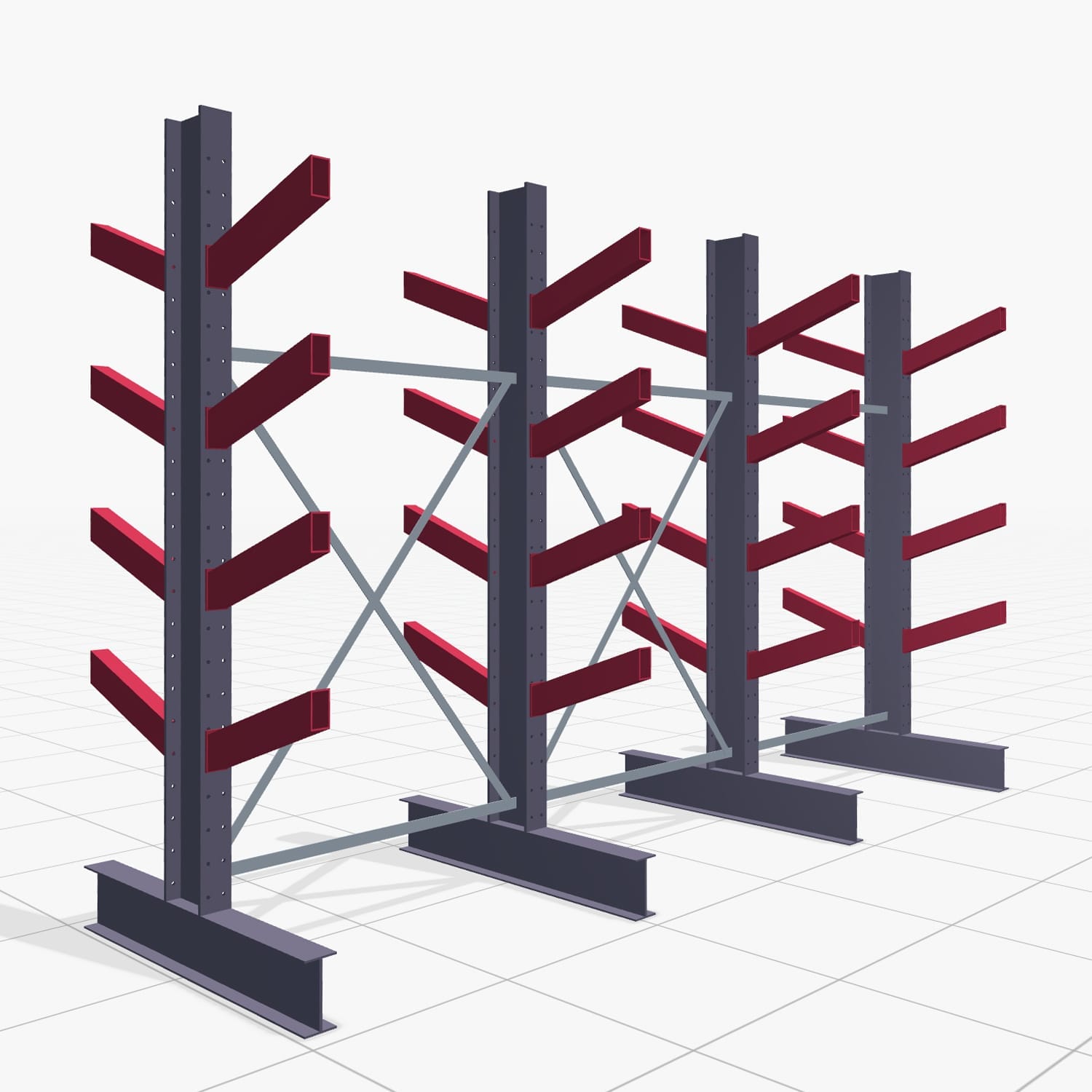 Schrägarmregale KHX 3020, H: 2.500 mm (IPE 200), B: 3958 mm, Feldanzahl: 3