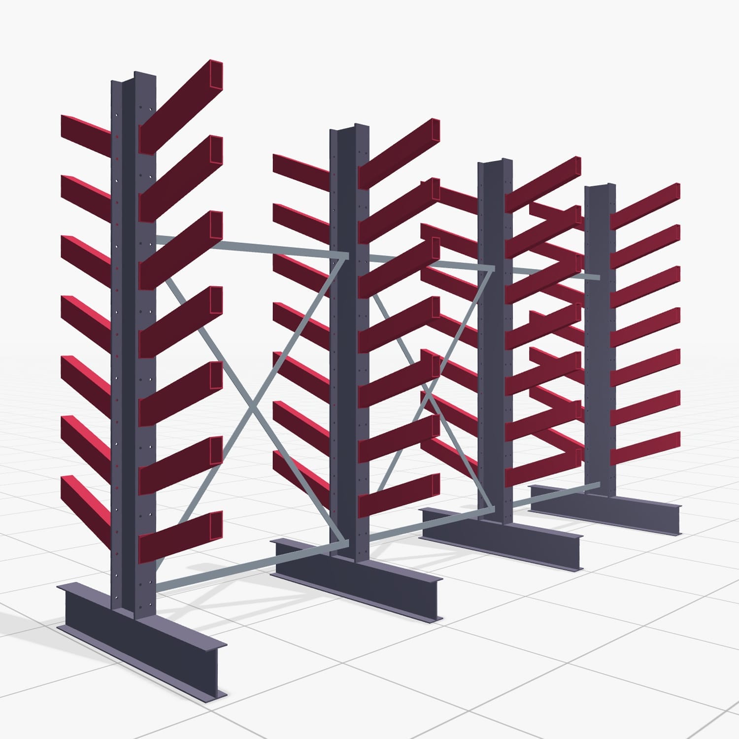 Schrägarmregale KHX 3020, H: 2.500 mm (IPE 200), B: 3958 mm, Feldanzahl: 3