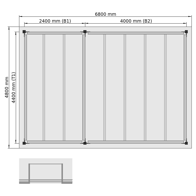 Lagerbühnen LBX 8000 Rechteck, 2 Felder, B: 6.800 mm, T: 4.800 mm mm, Treppe: ohne, Übergabe: mitKetteGesichert