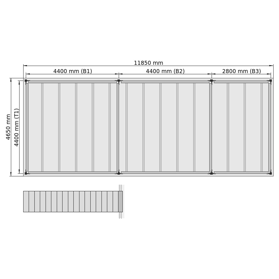 Lagerbühnen LBX 8000 Rechteck, 3 Felder, B: 11.850 mm, T: 3.850 mm mm, Treppe: vorgesetzt, Übergabe: ohne