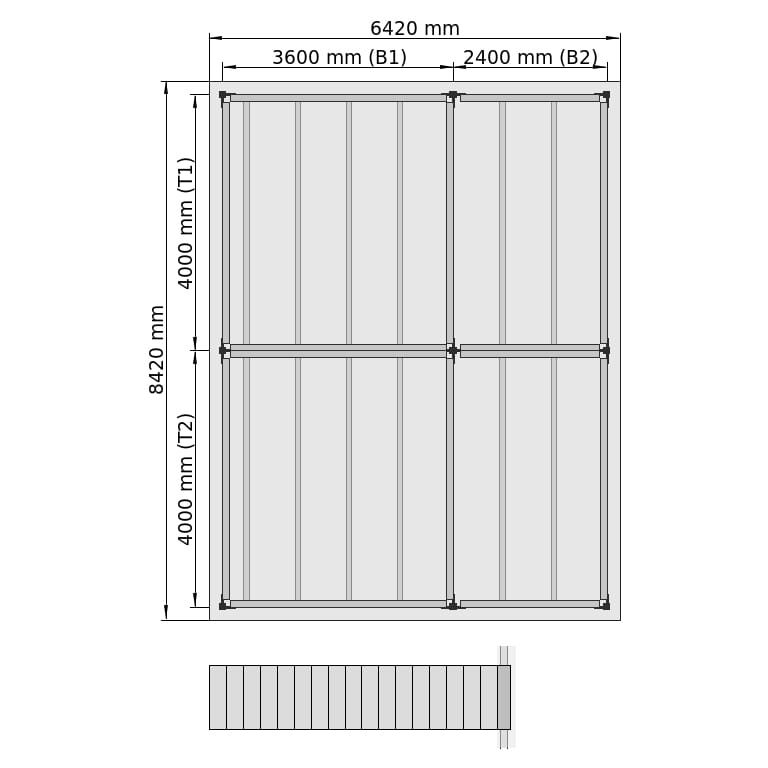 Lagerbühnen LBX 8000 Rechteck, 4 Felder, B: 6.420 mm, T: 8.420 mm mm, Treppe: vorgesetzt, Übergabe: ohne