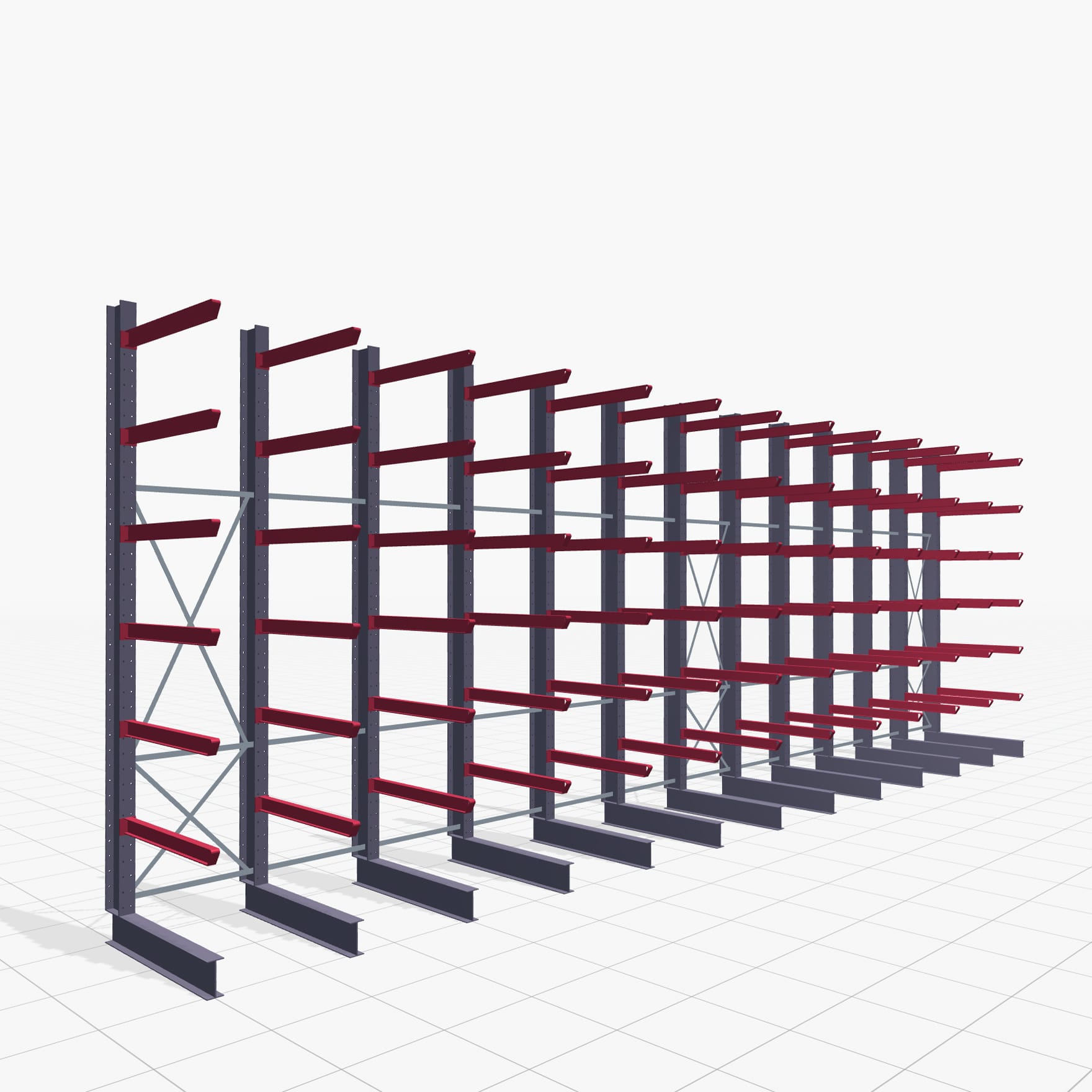 Kragarmregal Staplerbedient KSX 2000, H: 4.000 mm, B: 12100 mm, Armlänge: 1.200 mm, Einseitige Nutzung