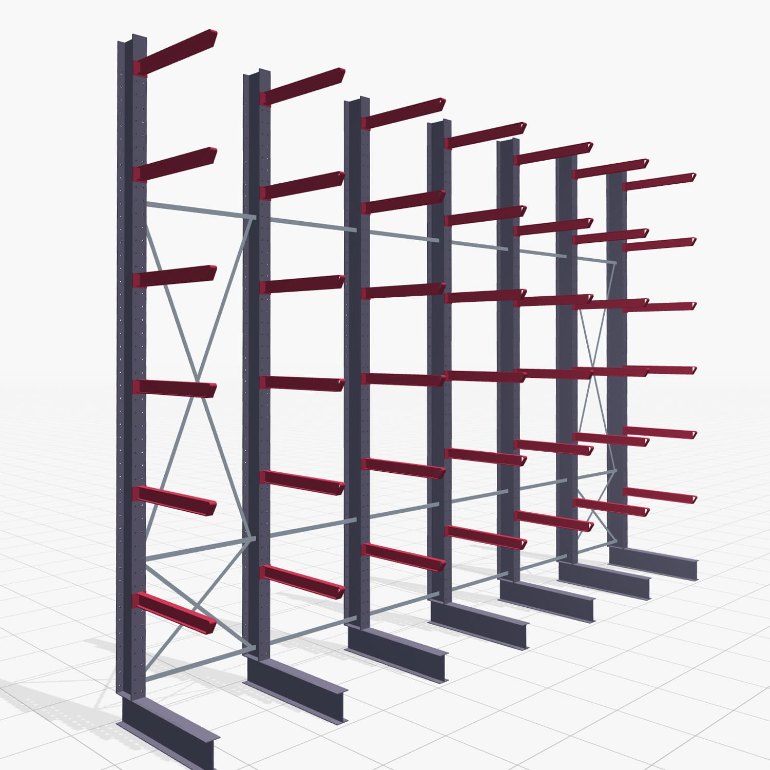 Kragarmregal Staplerbedient KSX 2000, H: 5.000 mm, B: 7310 mm, Armlänge: 1.000 mm, Einseitige Nutzung