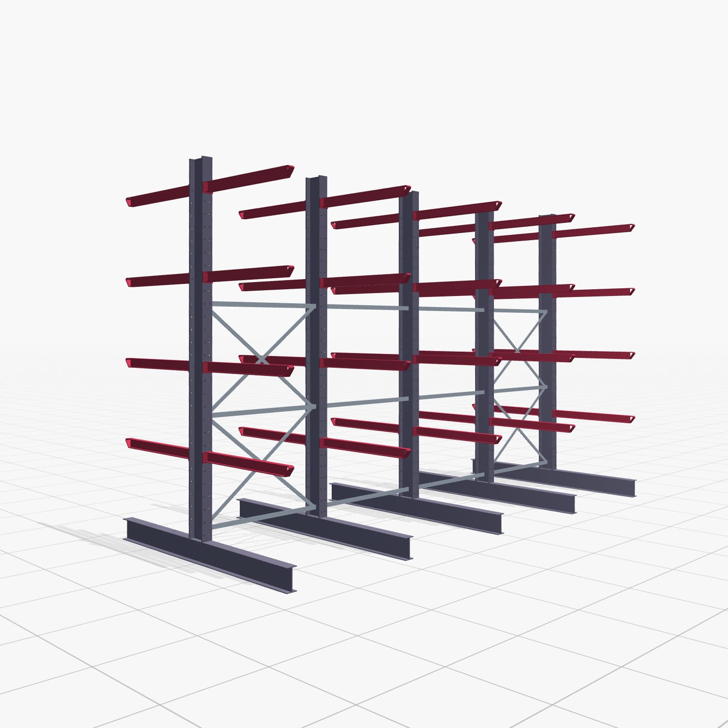 Kragarmregal Staplerbedient KSX 2000, H: 3.000 mm, B: 4891 mm, Armlänge: 1.000 mm, Zweiseitige Nutzung