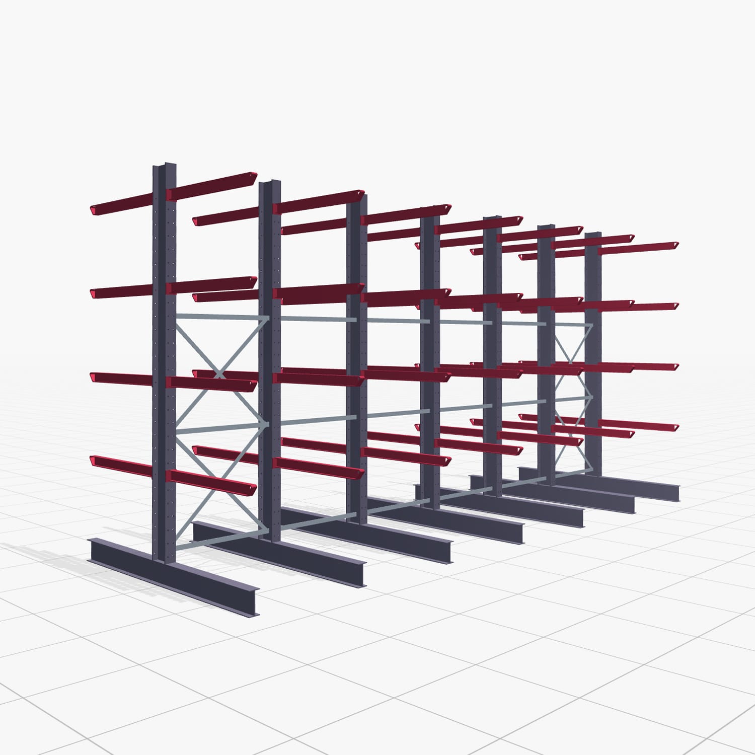 Kragarmregal Staplerbedient KSX 2000, H: 3.000 mm, B: 6091 mm, Armlänge: 1.000 mm, Zweiseitige Nutzung