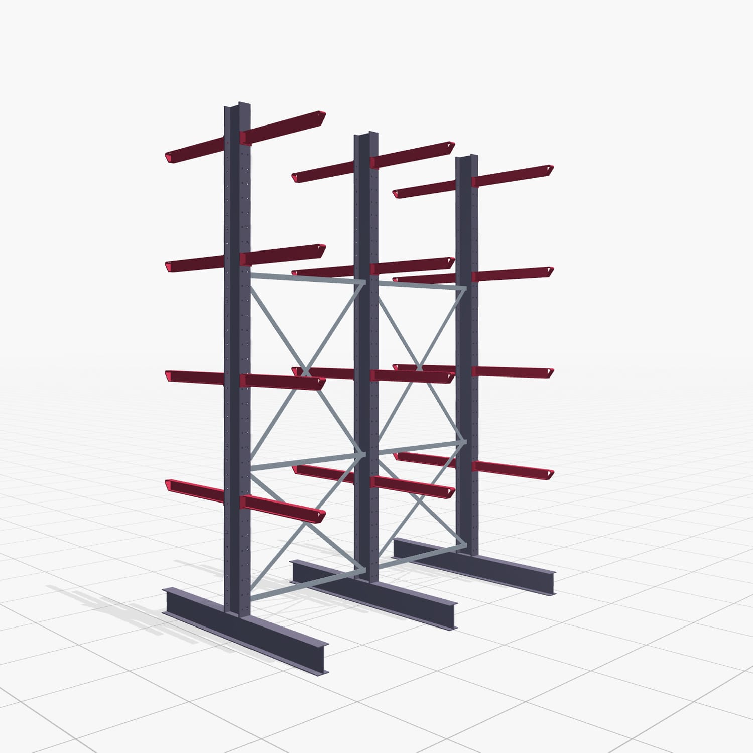 Kragarmregal Staplerbedient KSX 2000, H: 3.500 mm, B: 2500 mm, Armlänge: 800 mm, Zweiseitige Nutzung