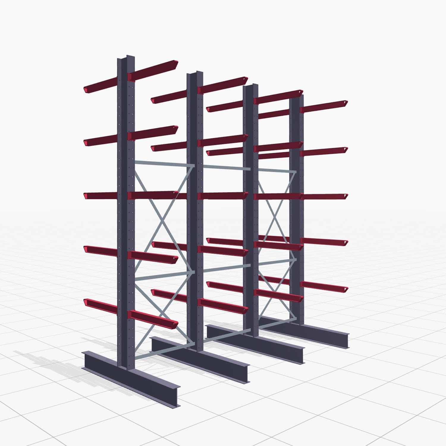 Kragarmregal Staplerbedient KSX 2000, H: 3.500 mm, B: 3100 mm, Armlänge: 800 mm, Zweiseitige Nutzung