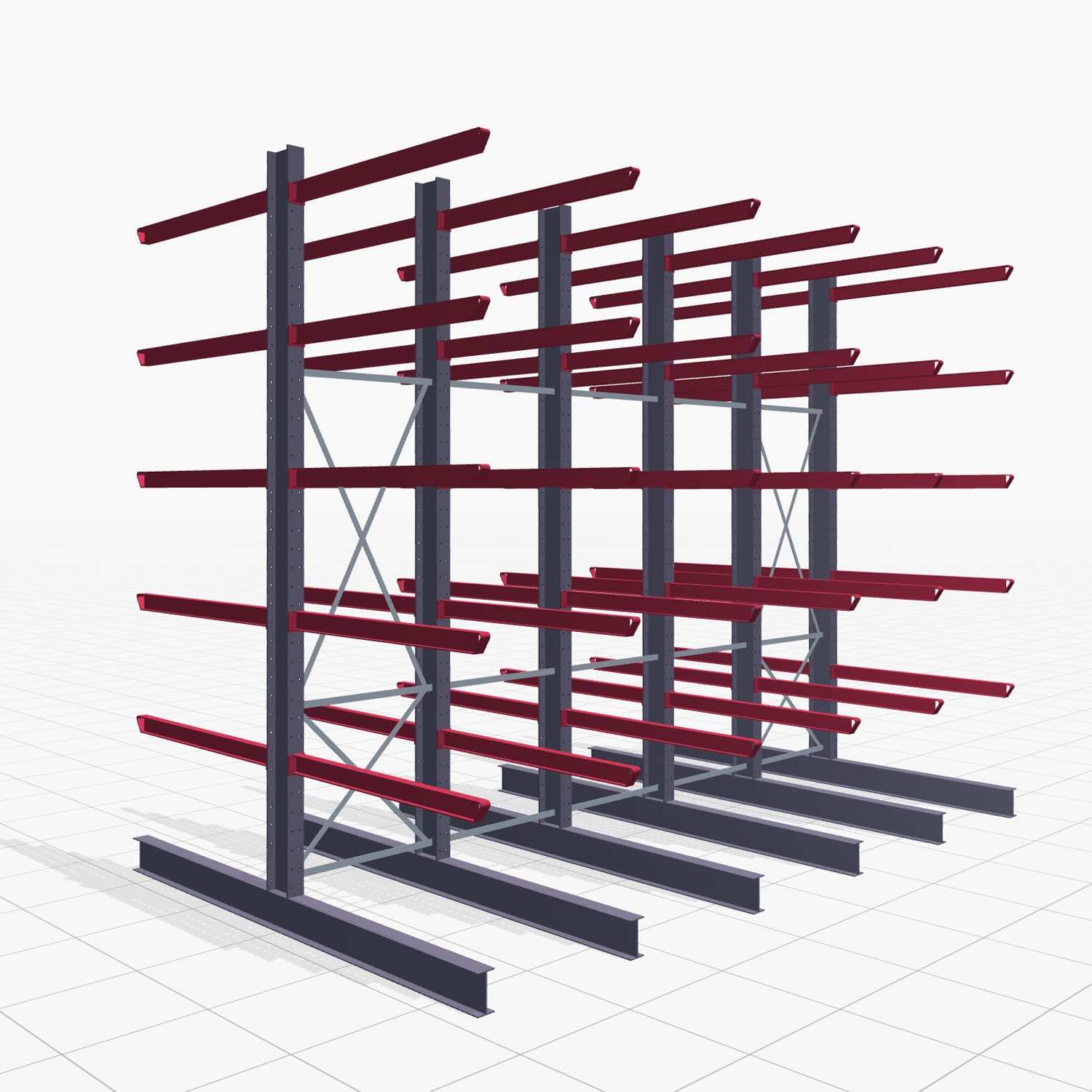 Kragarmregal Staplerbedient KSX 2000, H: 4.000 mm, B: 5100 mm, Armlänge: 1.500 mm, Zweiseitige Nutzung