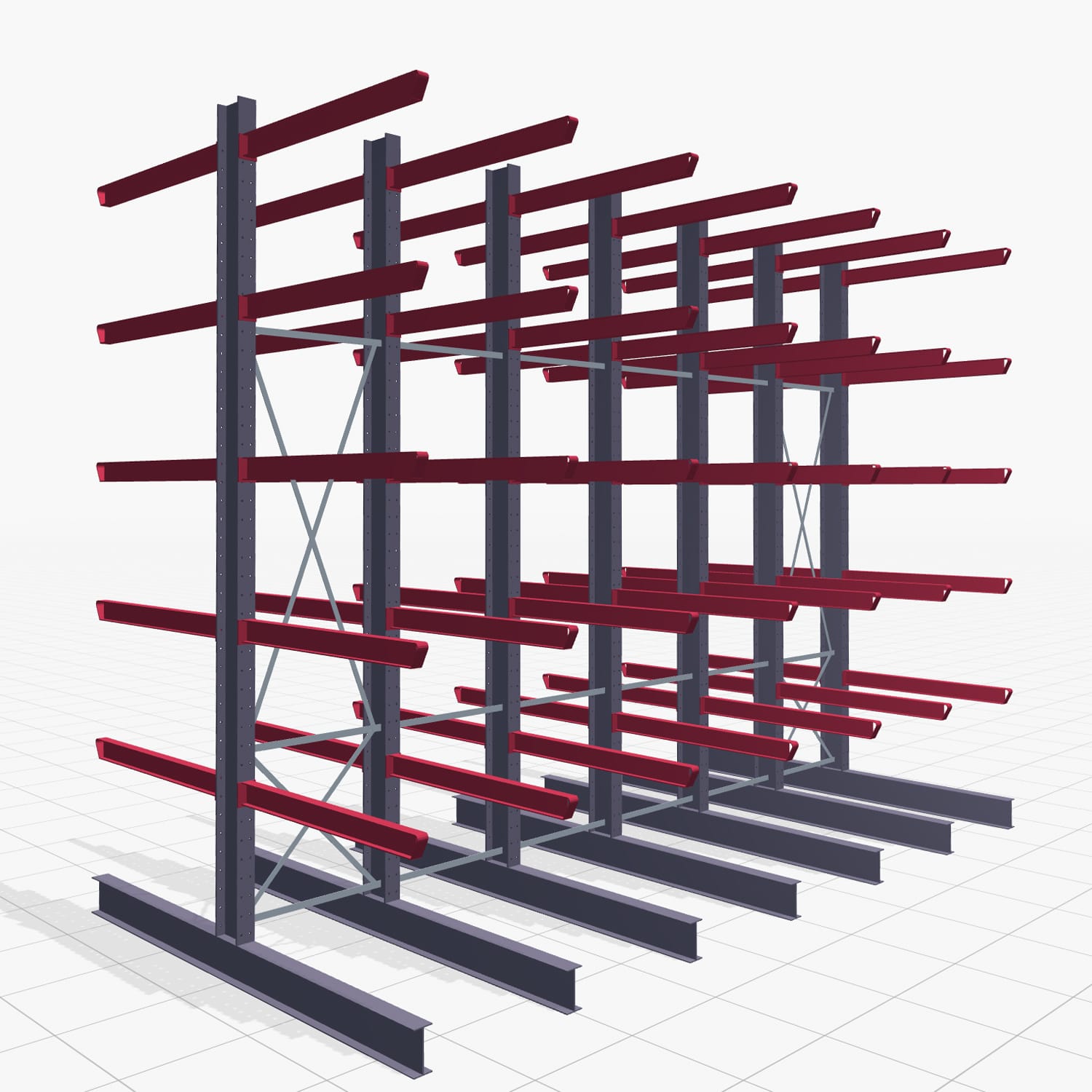 Kragarmregal Staplerbedient KSX 2000, H: 4.500 mm, B: 6100 mm, Armlänge: 1.500 mm, Zweiseitige Nutzung