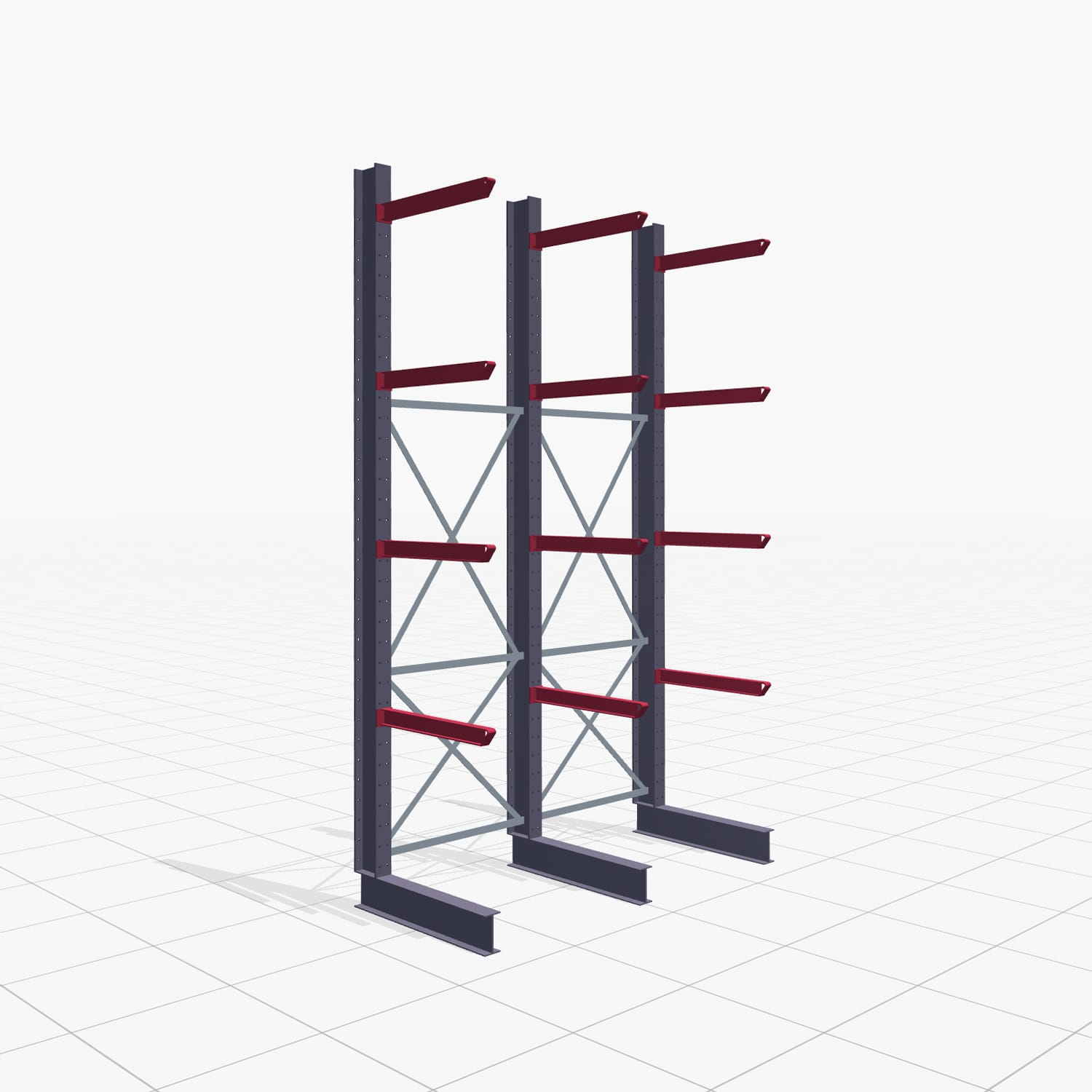 Kragarmregal Staplerbedient KSX 2000, H: 3.500 mm, B: 2100 mm, Armlänge: 800 mm, Einseitige Nutzung