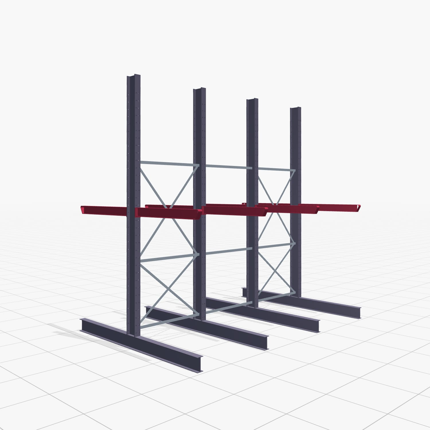 Kragarmregal Staplerbedient KSX 2000, H: 3.500 mm, B: 3370 mm, Armlänge: 1.200 mm, Zweiseitige Nutzung