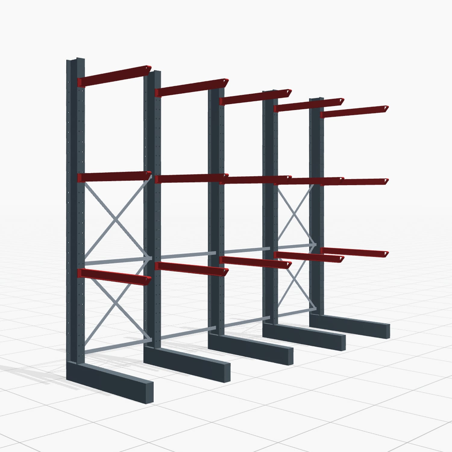 Kragarmregale Staplerbedient KSX 2000, H: 3.000 mm, B: 4110 mm, Armlänge: 1.000 mm, Einseitige Nutzung