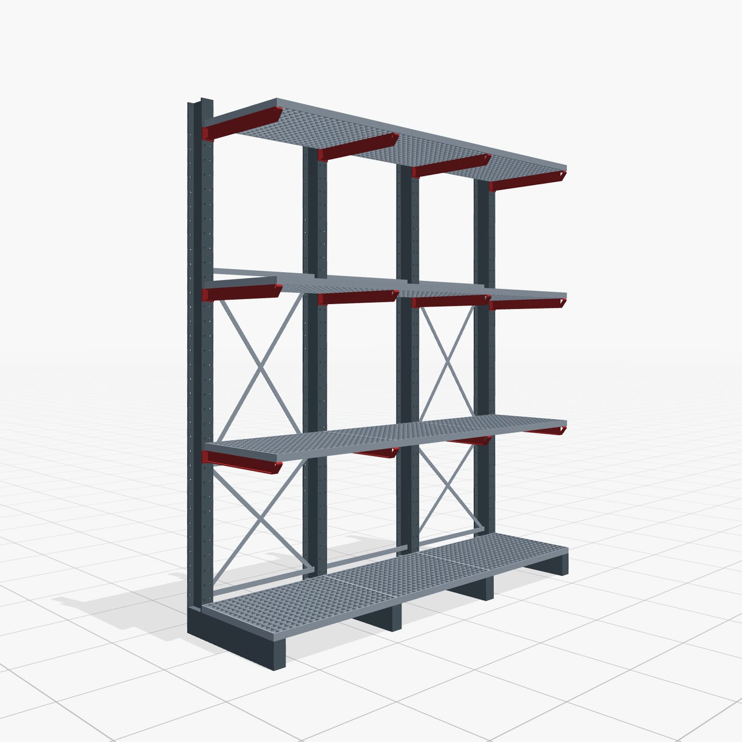 Kragarmregale Staplerbedient KSX 2000, H: 3.500 mm, B: 3100 mm, Armlänge: 800 mm, Einseitige Nutzung